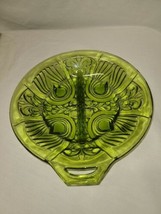 Vintage Indiana Glass Divided Relish Dish Avacado Green 7.5&quot; Footed  - £5.87 GBP