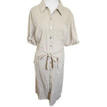 Vintage 90s Womens 3X Belted Shirt Dress Linen Blend Cream Beige Short Sleeve - £38.38 GBP