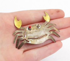 925 Sterling Silver - Vintage Petite Coral Two Tone Crab Brooch Pin - BP1302 - £22.40 GBP