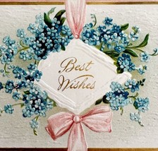 Blue Flowers Victorian Best Wishes Card Postcard 1900s Embossed PCBG11B - $19.99