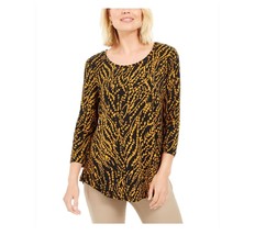 JM Collection Womens Petite PP Black Gold Printed 3/4 Sleeve Blouse Top NWT BX48 - £14.87 GBP