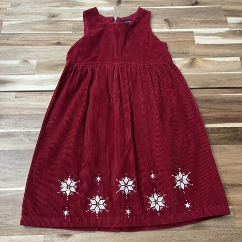 Vintage Ralph Lauren Red Corduroy With Snowflakes Little Girls Jumper Dress 6X - $15.19