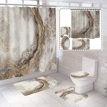 Marble Shower Curtain Set with Rugs 4Pcs,Toilet Lid Cover Bath Mat, Ink ... - £31.47 GBP