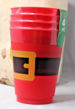 Christmas Santa Belt Plastic Cups SET OF 4 Holiday Party Gathering Reusable - $4.85