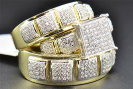 1.25Ct Round Cut Diamond His &amp; Her Trio Wedding Ring Set 14k Yellow Gold Finish  - £112.10 GBP