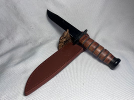 USMC Replica Fixed Blade Knife Blade Stacked Leather Handle W/Sheath UC3092 - £23.42 GBP