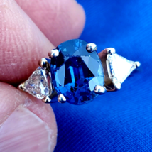 Earth mined Sapphire Royal Diamond Deco Engagement Ring Vintage Style Solitaire - $12,910.17 CAD
