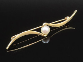 14K GOLD - Vintage Modernist Cultured Pearl Double Swirl Brooch Pin - GB178 - £160.30 GBP