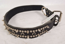 Scott Pet Products Black Leather Studded Spike Dog Collar 1 3/4&quot; x 22&quot; NWT - £35.50 GBP