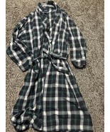 Nautica Plaid Flannel Sleepwear Robe Green Tartan L/XL 100% Cotton w/Poc... - $29.65