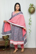 Fateh Enterprises Women&#39;s Pure Cotton Printed  Kurta with Pant &amp; Dupatta - $70.00