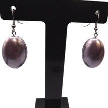 Vintage Dangle Earrings Eggplant Color Tone Oval Shaped Acrylic French Wire 1&quot; L - £7.73 GBP