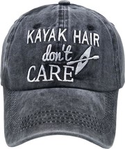 Women&#39;S Denim Washed Adjustable Baseball Cap, Hair Don&#39;T Care Cap, Kayak. - £34.67 GBP