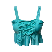 Dressfo Womens Tankini Top Swimsuit Turquoise Blue Padded Lace Up Ruffle... - £11.19 GBP