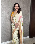 Madhuri Dixit Look Silky Chinon Silk Saree Zari Border Printed Saree Cel... - £56.84 GBP