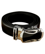 Men&#39;s Black Leather One-Belt, Black/Steel Buckle, Ratchet Mechanism Tigh... - $23.03 CAD