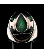 Sterling silver ring Double Axes Ninja assassin symbol with Green enamel... - $156.60 CAD