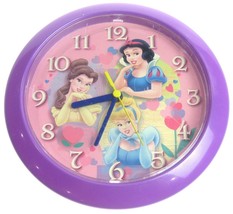 Disney Princess Snow White Belle Cinderella Purple Circle Round Clock EX - £23.59 GBP