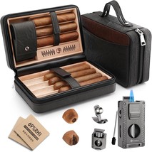 LIHTUN Cigar Humidor, Leather Cedar Wood Travel Cigar Case and Multifunc... - $79.15