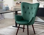Wingback Tufted Armchair With Velvet Fabric Upholstery And Solid Wood Legs, - $220.93