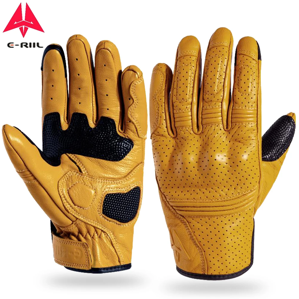 Retro Real Leather Motorcycle Gloves Moto Waterproof Gloves Full Finger Gloves C - £207.03 GBP