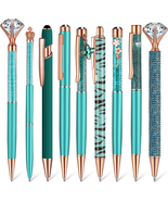 9 Pcs Ballpoint Pens Set Metal Crystal Diamond Glitter Pens Teal - $296.54 MXN