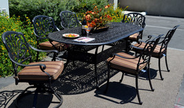 Patio dining set 7pc Elisabeth outdoor cast aluminum oval table Desert Bronze - £2,153.86 GBP