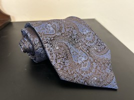 Burma Bibas Black Blue Silver Paisley Silk Tie 60” X 3.75” - $17.82