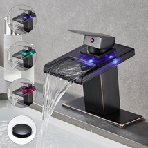 Led Bathroom Sink Faucets, Oil Rubbed Bronze Waterfall 3 Led Light Singl... - $51.95