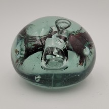 Vintage Round Glass Dump Paperweight Flowers Controlled Bubbles Signed - $19.79