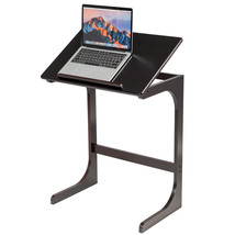 Bamboo Adjustable TV Tray C-Shape Sofa End Table Laptop Desk w/Tilting Top Brown - £60.19 GBP