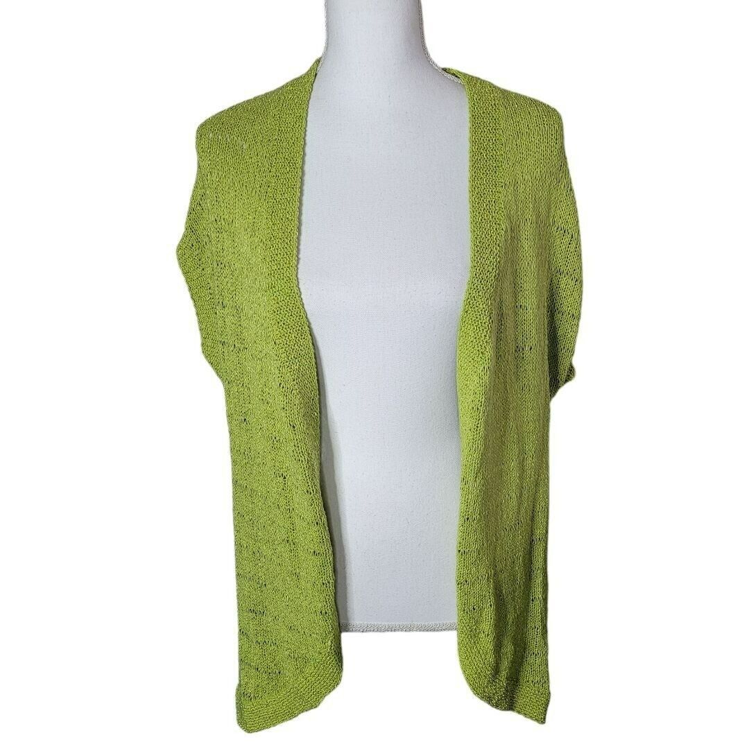 Primary image for Coldwater Creek Long Cardigan Green Open Front Womens Large Knit Weave Shiny