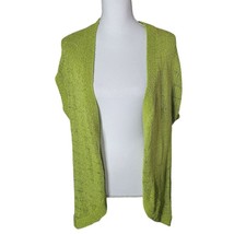 Coldwater Creek Long Cardigan Green Open Front Womens Large Knit Weave Shiny - £14.06 GBP