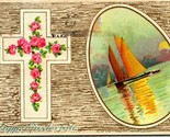 Happy Eastertide Cross Sailboat in Egg Faux Wood Embossed 1911 DB Postca... - $9.85