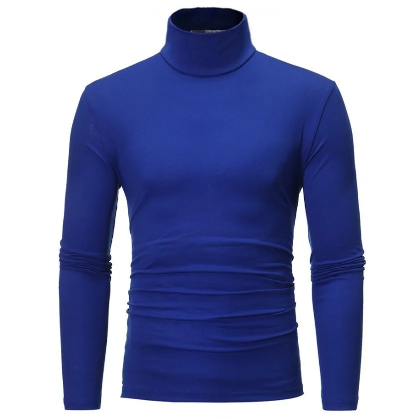 Men Autumn neck T-shirts Double Collar Solid Pullover Slim Fit Long Slee... - $121.26