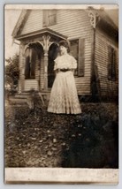 RPPC Lovely Victorian Woman in Front of Quaint House c1908 Postcard I21 - £7.01 GBP