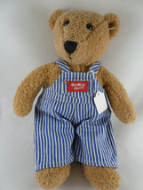 Vintage Eden OshKosh Bigosh Teddy Bear Striped Vestbak Overalls Plush 12&quot; - £11.82 GBP