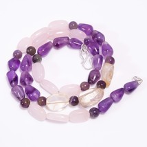 Natural Rose Quartz Amethyst Citrine Gemstone Beads Necklace 5-18 mm 18&quot; UB-8171 - £8.69 GBP