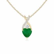 Solitaire Heart Emerald Pendant with Twisted Diamond Bale in 14K Yellow Gold - £345.44 GBP