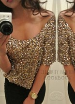 Off Shoulder Gold Sequin Crop Top Australia Evening Wear Glitter Blouse RRP$50 - $26.72