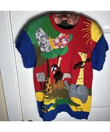 Raquel Jungle Animal Sweater L Peru Handmade Colorful 3D Giraffe Elephan... - $144.96 CAD