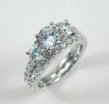 14K White Gold Moissanite Bridal Set Engagement Ring 2.50 Ct Round Cut Size 6.5 - £210.87 GBP