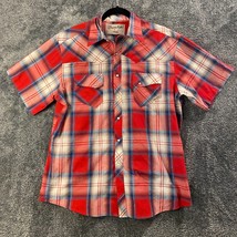 Wrangler Wrancher Pearlsnap Shirt Mens Large Red Plaid Shiny Formal Western - $15.33