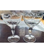 Vintage 1940 Elegant Hand Engraved Czech Bohemian Crystal Coupes - $46.99 CAD
