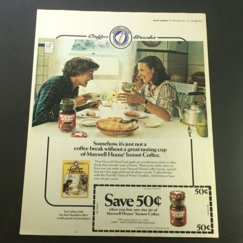 VTG Retro 1980 Maxwell House Instant Coffee & Taste of Home Coffee Breaks Coupon - $18.95