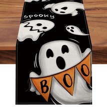 Halloween Boo Ghost Table Runner, Spooky Funny Holiday Black Kitchen Dining Tabl - £18.17 GBP