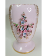 Vintage Lefton Mid Century Pink Ceramic Spaghetti Floral Bouquet Scallop... - £19.72 GBP