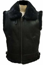 Men&#39;s RAF B3 Winter Flight Aviator Fur Shearling Sheepskin Black Leather Vest - £79.92 GBP