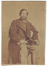1800s CDV Photo of a Man in a large coat holding Gloves &amp; Hat in his hands. - £3.23 GBP