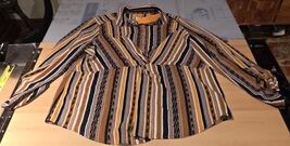 Ruby Rd Women's Striped Collared V-Neck Split Button Blouse Top Multicol... - $20.95